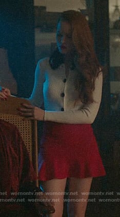 Cheryl's white cardigan with black fur collar on Riverdale