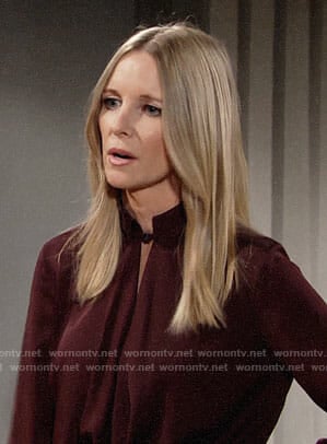 Christine's burgundy draped keyhole blouse on The Young and the Restless