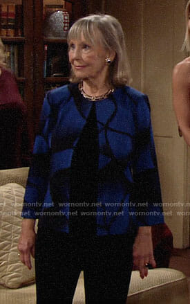 Dina's blue and black print jacket on The Young and the Restless