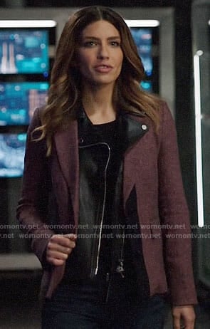 Dinah's purple blazer with leather collar on Arrow