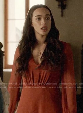 Erica's rust orange long sleeved dress on The Last Man on Earth