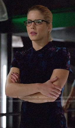 Felicity's short sleeved velvet dress on Arrow