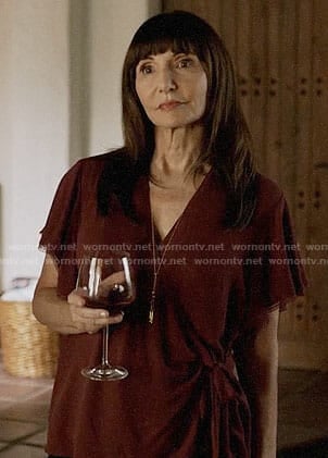 Gail's burgundy wrap top on The Last Man on Earth