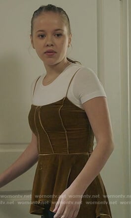 Sam's gold peplum cami on Life in Pieces