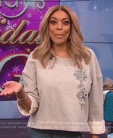 Wendy's gray embellished sweatshirt on The Wendy Williams Show