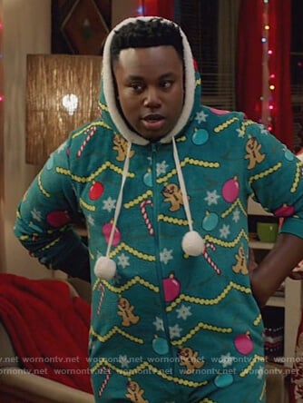 T.K's green christmas onesie pajamas on The Mayor
