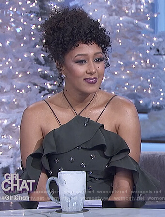 Tamera's green ruffle embellished dress on The Real