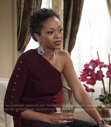 Hilary's purple one-shoulder sweater on The Young and the Restless