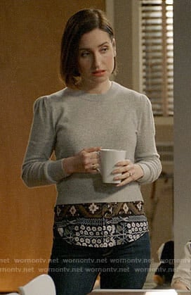 Jen's gray layered sweater on Life in Pieces