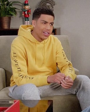 Junior's yellow 'Leave it all behind' hoodie on Black-ish