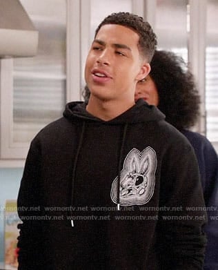 Junior's rabbit skull hoodie on Black-ish
