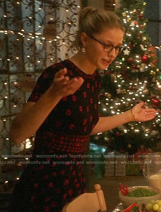 Kara's black and pink flower print dress on Supergirl