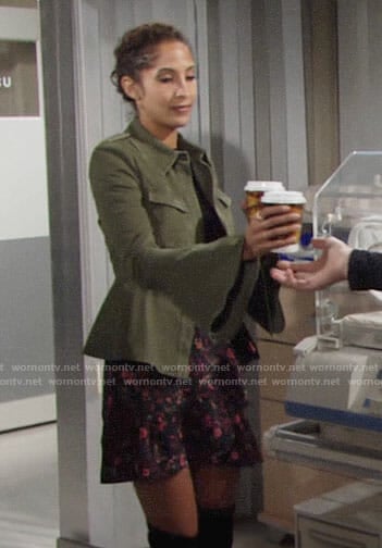 Lily's green peplum jacket and floral skirt on The Young and the Restless