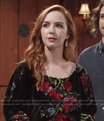 Mariah's floral velvet top on The Young and the Restless