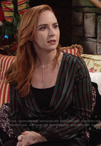 Mariah's green striped wrap top on The Young and the Restless