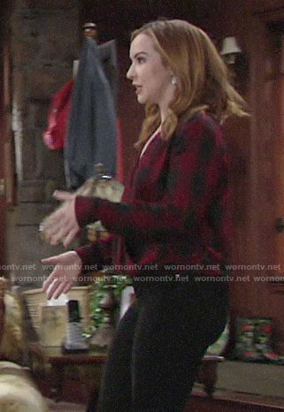 Mariah's red checked wrap top on The Young and the Restless