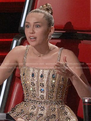 Miley Cyrus's gold embellished dress on The Voice