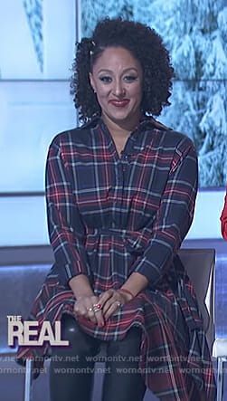 Tamera's navy plaid top on The Real