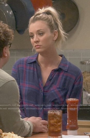 Penny's blue and pink plaid shirt on The Big Bang Theory