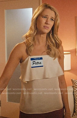 Petra's white overlay camisole top on Jane the Virgin