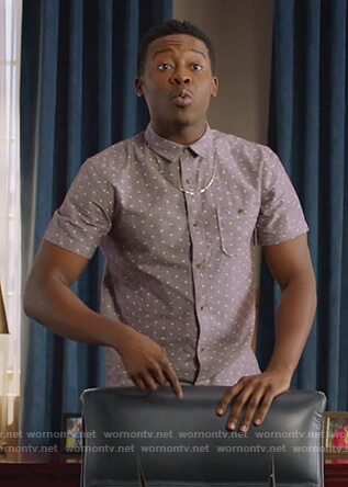 Courtney's purple star print shirt on The Mayor