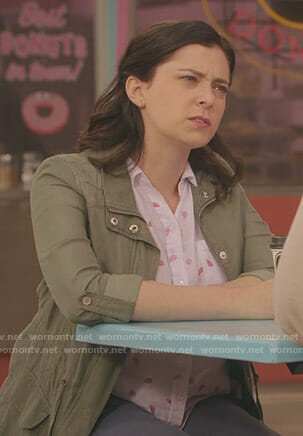 Rebecca's white watermelon print shirt on Crazy Ex-Girlfriend