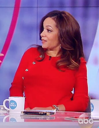 Sunny's red button embellished sweater on The View