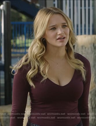 Clementine's purple v-neck top on Life in Pieces