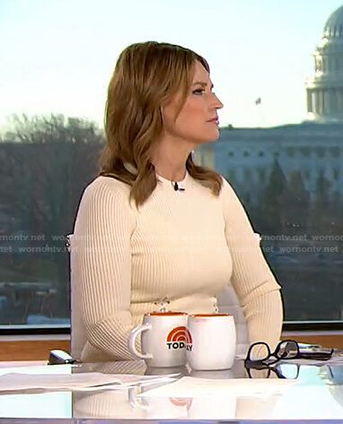 Savannah's white lace-up ribbed sweater on Today