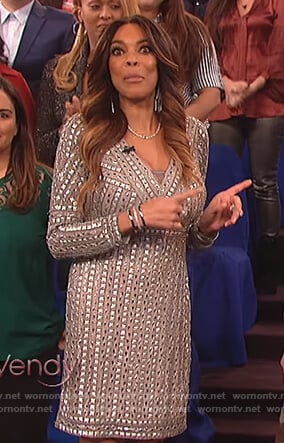 Wendy's silver studded sheath dress on The Wendy Williams Show