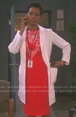 Valerie's red floral embroidered dress on Days of our Lives