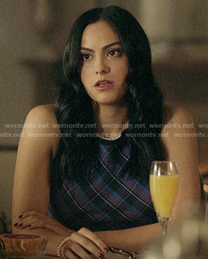 Veronica's blue plaid sleeveless top on Riverdale