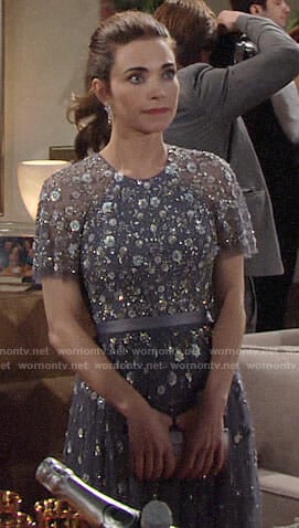 Victoria's blue embellished NYE dress on The Young and the Restless