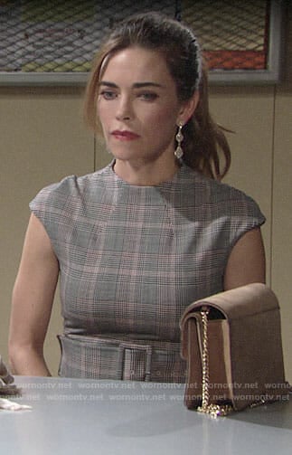Victoria's plaid belted dress on The Young and the Restless