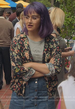 Gert's zebra print shirt and denim skirt on Marvel's Runaways