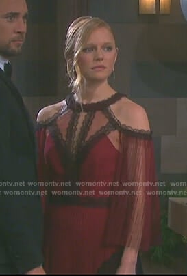 Abigail's red cold-shoulder tulle gown on Days of our Lives