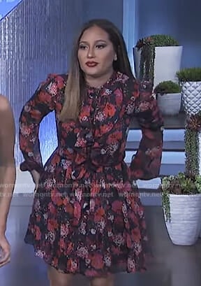 Adrienne's black floral ruffled dress on The Real