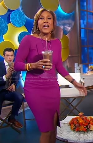 Robin's purple leather insert sheath dress on Good Morning America