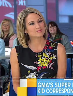 Amy's black floral sleeveless top on Good Morning America
