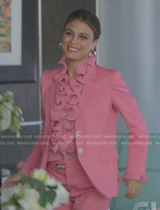 Cristal's pink ruffled blouse and blazer on Dynasty