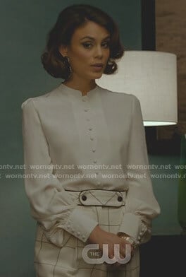 Cristal's white blouse and windowpane pants on Dynasty