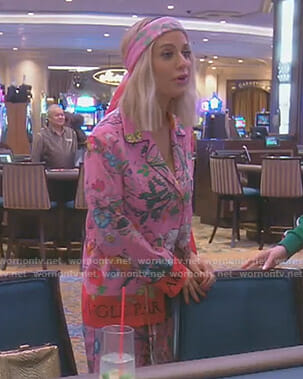 Dorit's pink floral pajamas and scarf on The Real Housewives of Beverly Hills