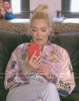 Erika's pink embroidered snake bomber jacket on The Real Housewives of Beverly Hills