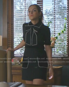 Fallon's black bow dress with pearls on Dynasty