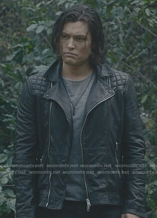 John's black quilted shoulder moto jacket on The Gifted