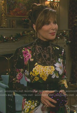Kate's black floral lace neckline gown on Days of our Lives