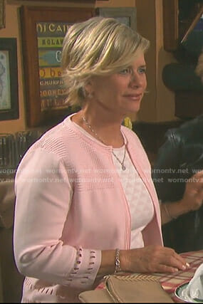 Kayla's pink cutout cardigan on Days of our Lives