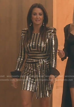 Kyle's sequin striped dress with black cuffs on The Real Housewives of Beverly Hills