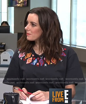 Melanie's black embroidered t-shirt on Live from E!