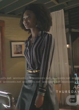 Monica's black star print blouse on Dynasty